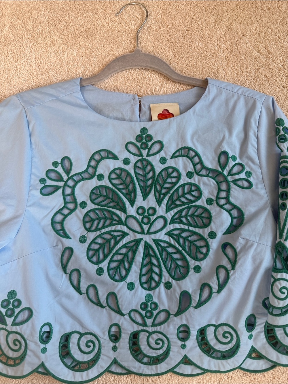 NWOT FARM RIO SHIRT Blue Embroidered Top SCALLOPED ACCENT SEASHELLS S - Picture 3 of 6